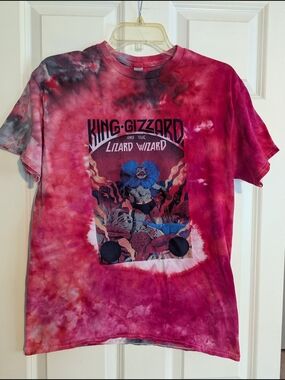 King Gizzard And The Lizard Wizard Cotton Tie-Dye Band Tee - Pink Red Black
